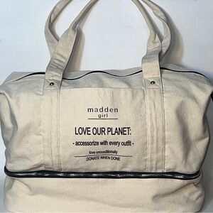 Madden Girl Cream Cotton Canvas Tote Bag